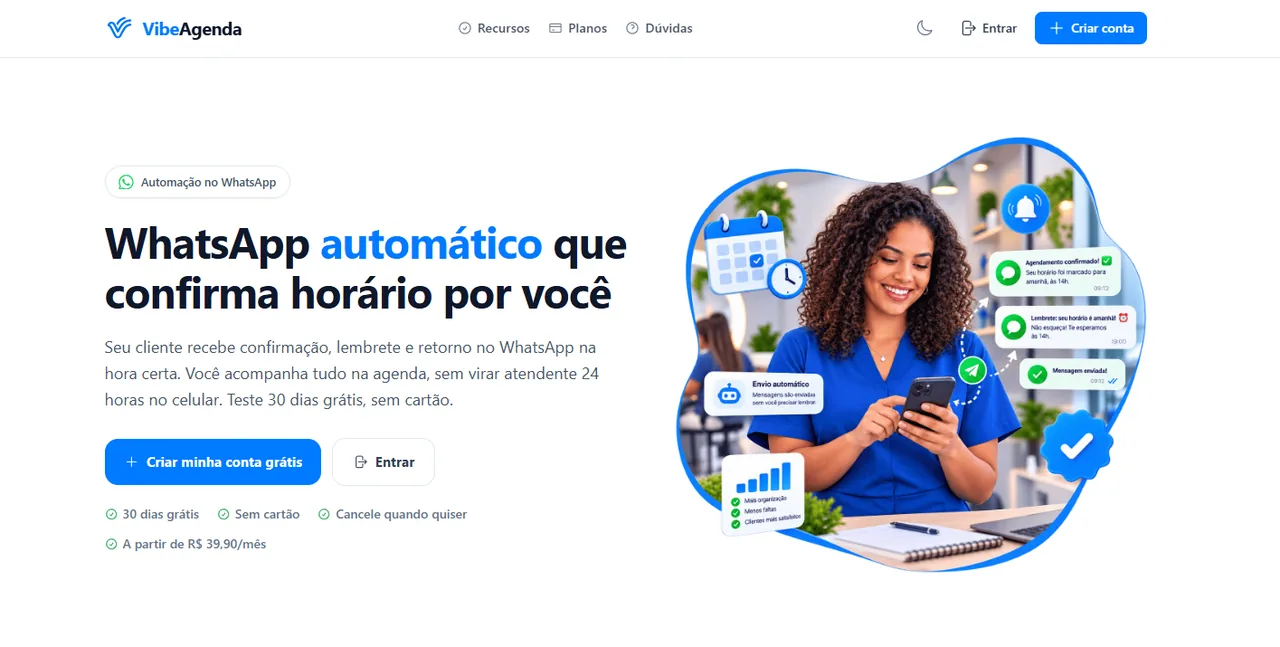 Página inicial do site VibeAgenda